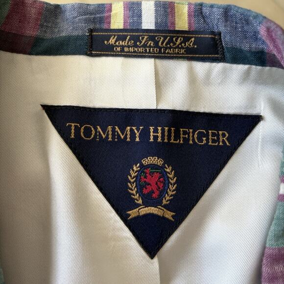 Vintage 90's Tommy Hilfiger Blazer Men's Size 42L Plaid Blue Green Cotton USA - Picture 6 of 6